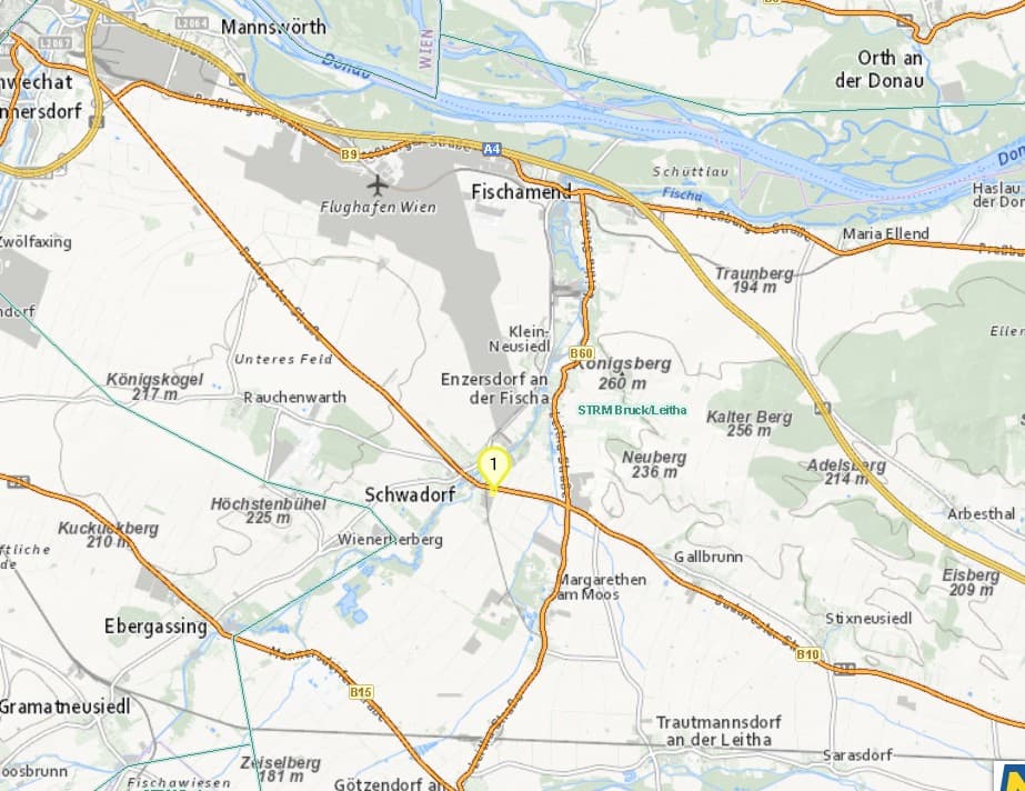 Regionale Lage zwischen Schwadorf, Flughafen Wien und A4